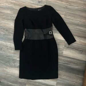 Shani black leather waist trim 3/4 length dress size 4